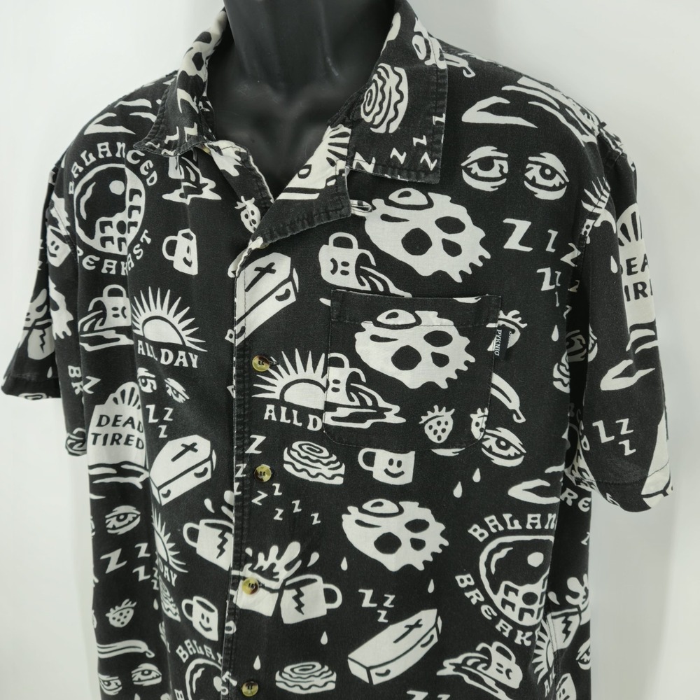 PYKNIC Shirt Mens Size Large Black Short Sleeve Button Up Graphic Casual
